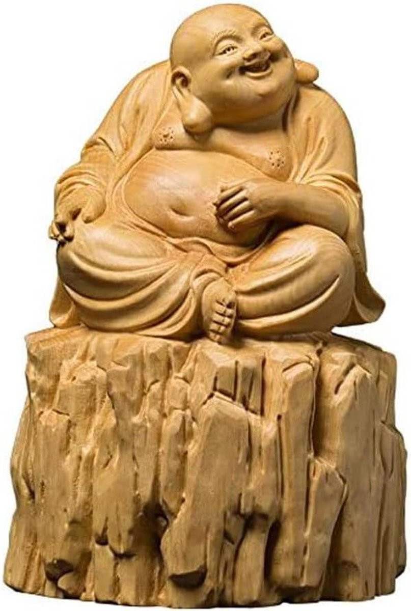 Houten Lachbeeld Decoratie - Boeddhabeeld voor Zen Tuin en Meditatie