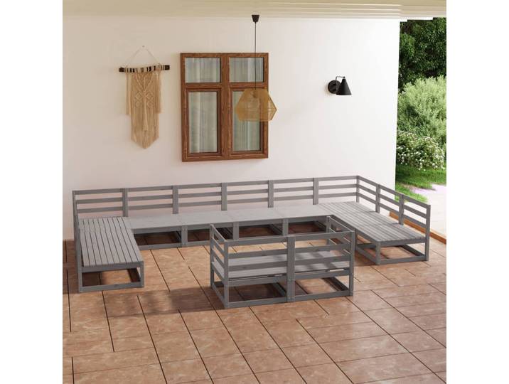 vidaXL 12-tlg. Garten-Lounge-Set Massivholz Kiefer