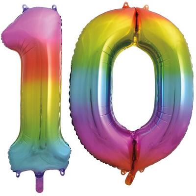 XL Folienballon Regenbogen Zahl 10