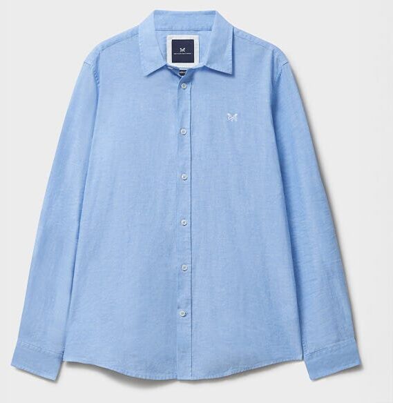 Crew Clothing Company Crew Clothing Mens Long Sleeve Linen Blend Shirt Heritage Sky Blue