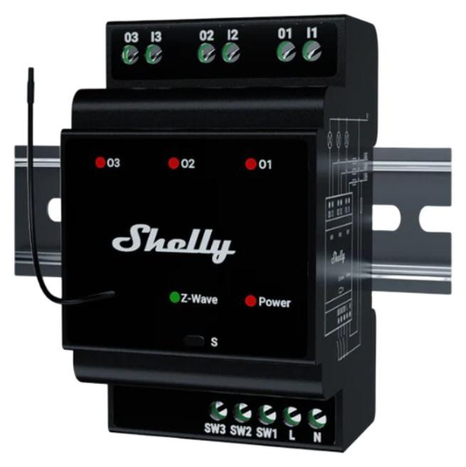 Shelly Relais Wave Pro DIN-rail module, 3-fasen (3x 16A), max. 48A, Z-Wave