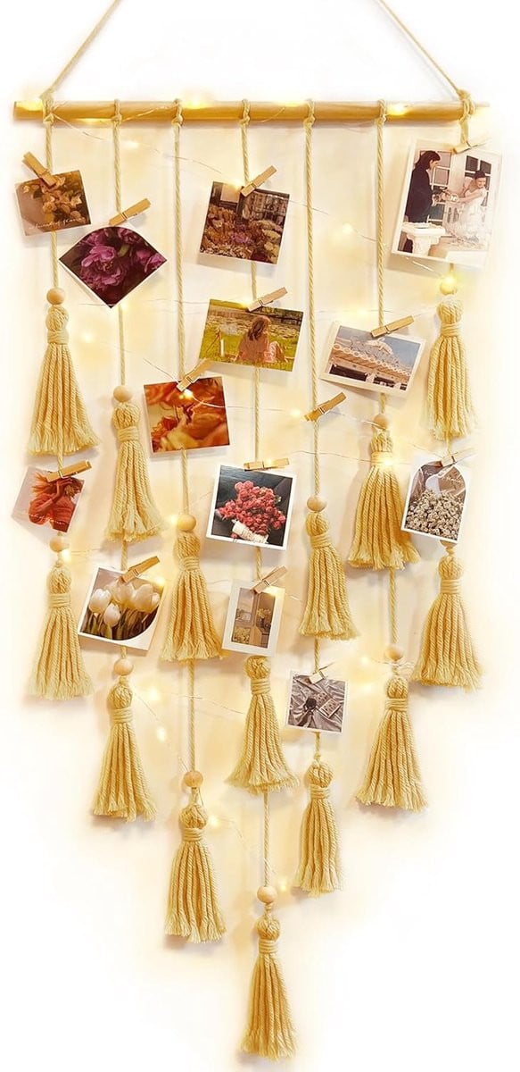 Macramé Foto Display Galerij Hanger met 30 Clips - Ginger Geel