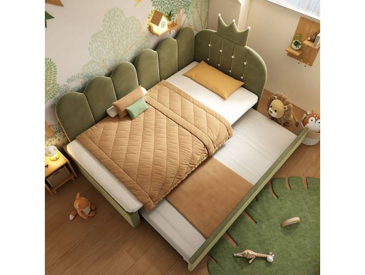 Lit Gigogne Enfant 90x200 - Avec Lit Escamotable - Structure L et Rembourrage Velours Doux - Parfait pour Petits Espaces