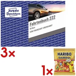 Avery Zweckform 3x Fahrtenbuch »222« (A6 quer) inkl. Fruchtgummi »Goldbären« 175 g weiß, 14.8x10.5 cm