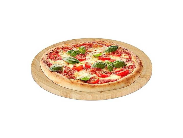 Relaxdays Planche à pizza\, bambou naturel\, diamètre de 32 cm\, plateau de service pour fromages\, support rond\, nature
