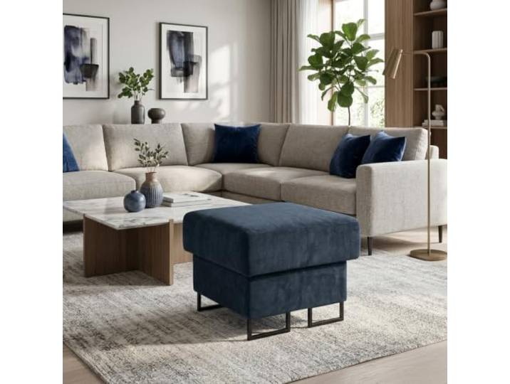 Family Meble Polsterhocker Savio Hunter – Fußhocker mit Stoff-Bezug und Stauraum – Dunkelblau · 50