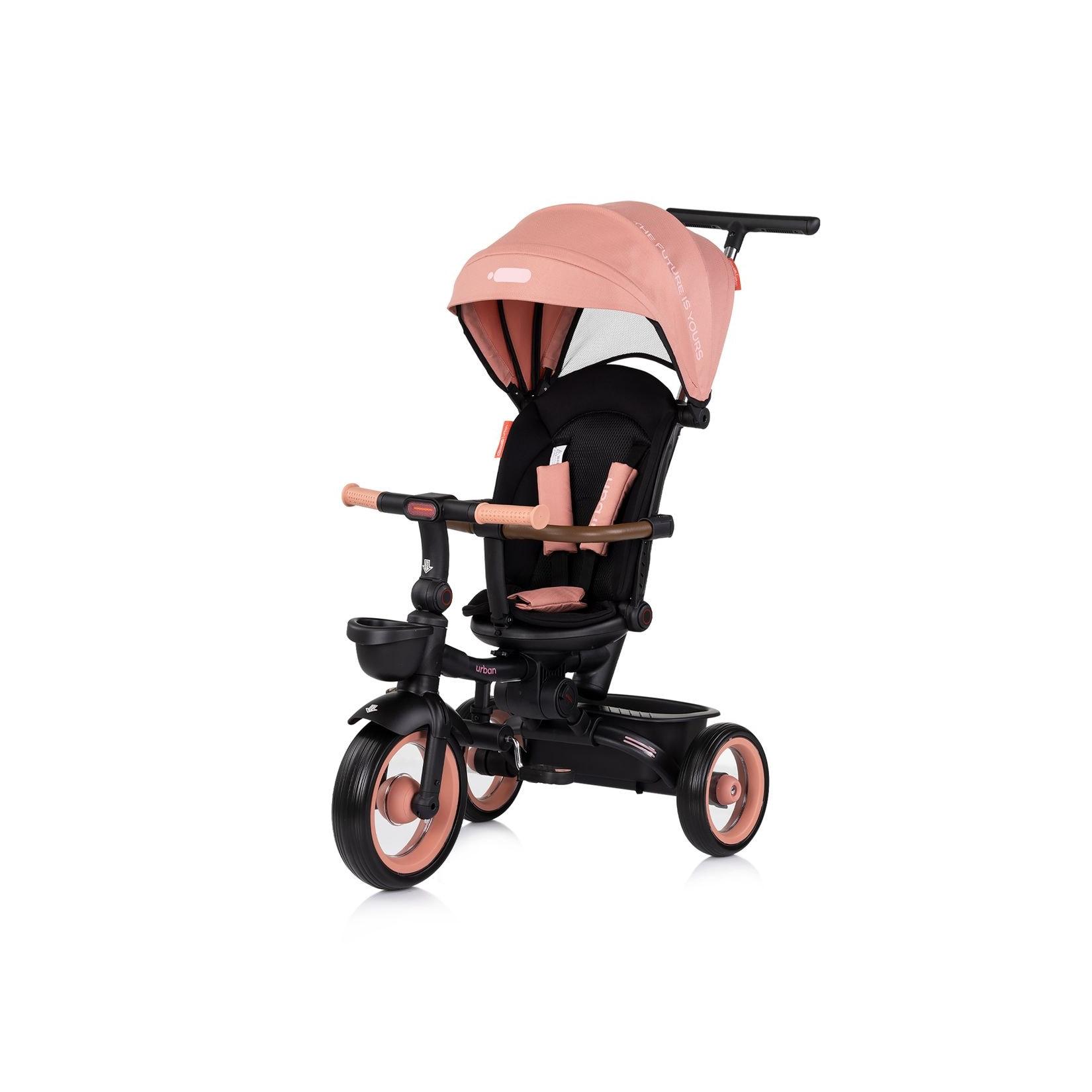Chipolino Dreirad, Tricycle Urban Lenker mit Licht, klappbar, Sitz drehbar, Korb rosa