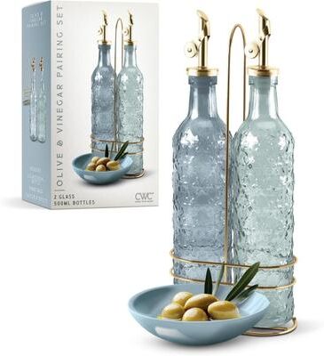 COOK WITH COLOR Glass Olive Oil Bottle Dispenser - 2 Pack- 17oz Oil and Vinegar Carafe Decanter
