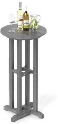 Costway 21.5 Inch Round Bar Table Patio HDPE Bar Height Dining Table with Slatted Tabletop-Gray