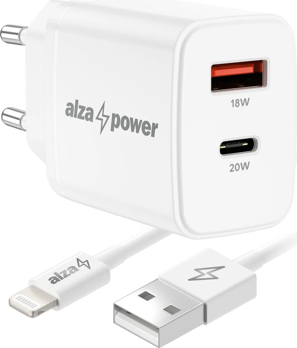 AlzaPower Compact A530 20W Weiß + Core Lightning MFi (C189) 1m weiß
