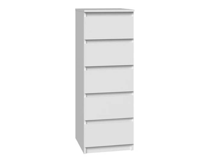 Home Collective Kommode weiß mit fünf Schubladen, Schlafzimmer Flur Nachttisch, Schrank, Sideboard, Highboard, Breite 40 cm Höhe 111cm
