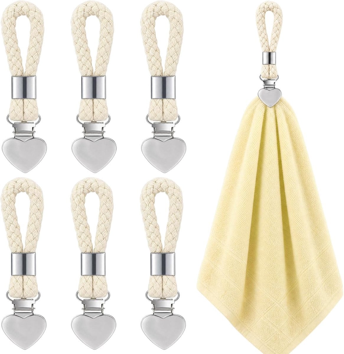 Set van 6 handdoekclips beige voor in de badkamer of keuken