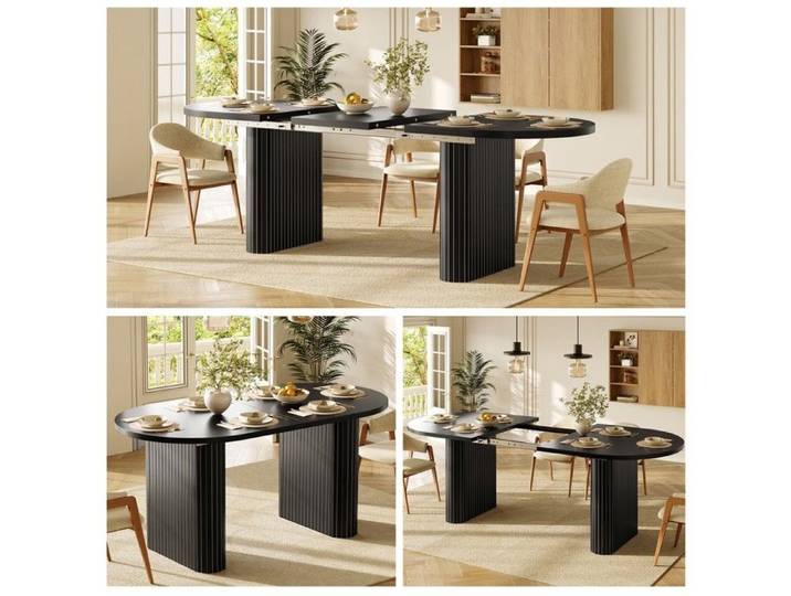 CollaHausse Table Manger Extensible Ovale Bois 120-160cm Noir 60kg
