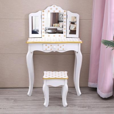 fastbuy Kids Vanity Table and Stool Set Pretend Play Princess Makeup Dressing Table with 3 Mirrors