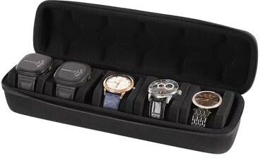 Inspired Finds EliteTime Travel Watch Roll 2 3 5 Slot Hard Organizer Case 5 Slot Black