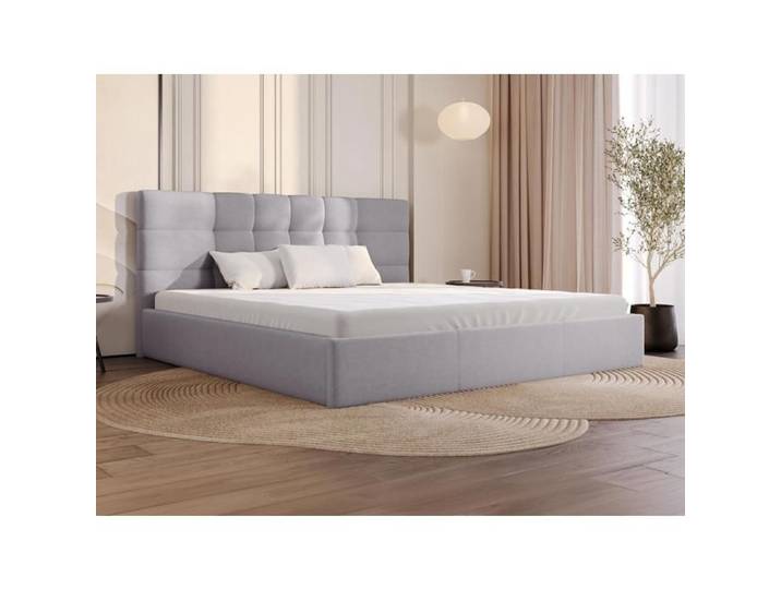Lit coffre 200 x 200 cm - Tissu - Gris - ELIAVA