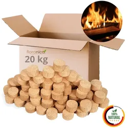 Floranica Holzbriketts 100% Gepresste Rundholzbriketts 20kg im Karton Brikett Hohe Brennwert Raucharm