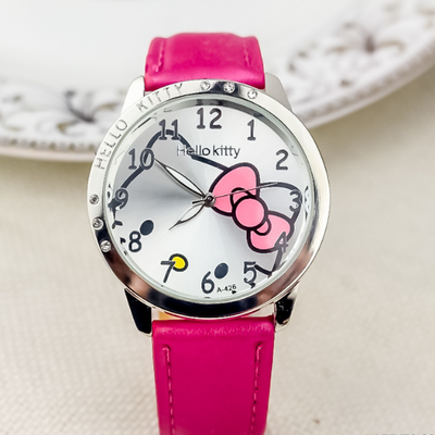 Youfap Market Hello Kitty Bow Digital Quartz Watch, Cartoon Belt Watch With Diamond, Kawaii Birthday Toy Gift pink
