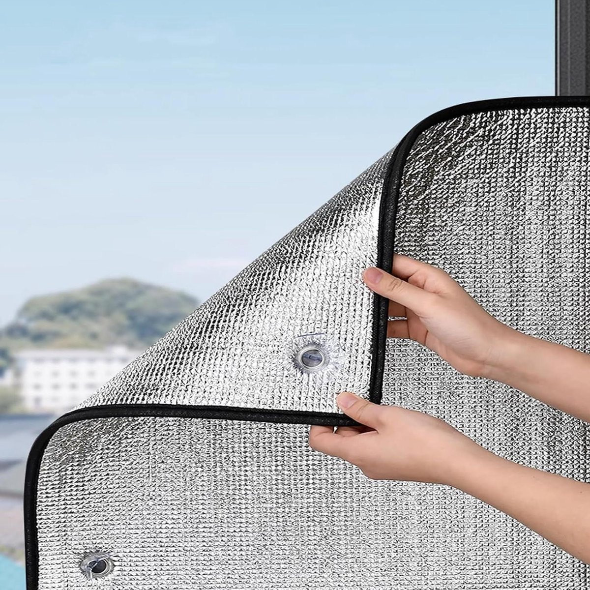 Verduisterende raamfolie met dubbelzijdig aluminium voor warmte-isolatie, Zilver, 90 x 250 cm