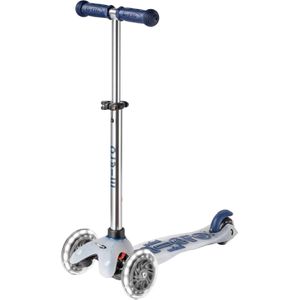 micro Scooter Mini deluxe, mit 3 Rollen, aus Kunststoff, navy, ab 2 Jahre, LED-Räder, höhenverstellbar 49-67 cm