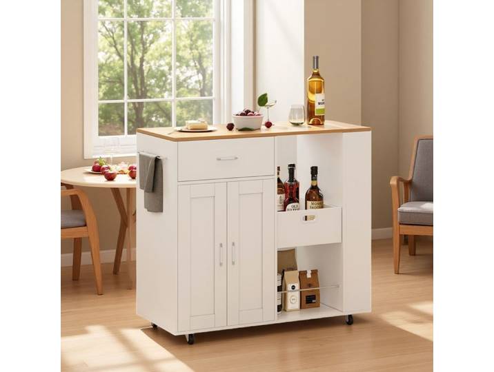 Desserte îlot de cuisine Chariot de cuisine avec tiroir Îlot de cuisine autoportant Table à roulettes 102 × 46 × 92 cm Blanc