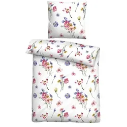 biberna® Bettwäsche Sommerblumen Baumwoll Seersucker Einzelbett, 2tlg.