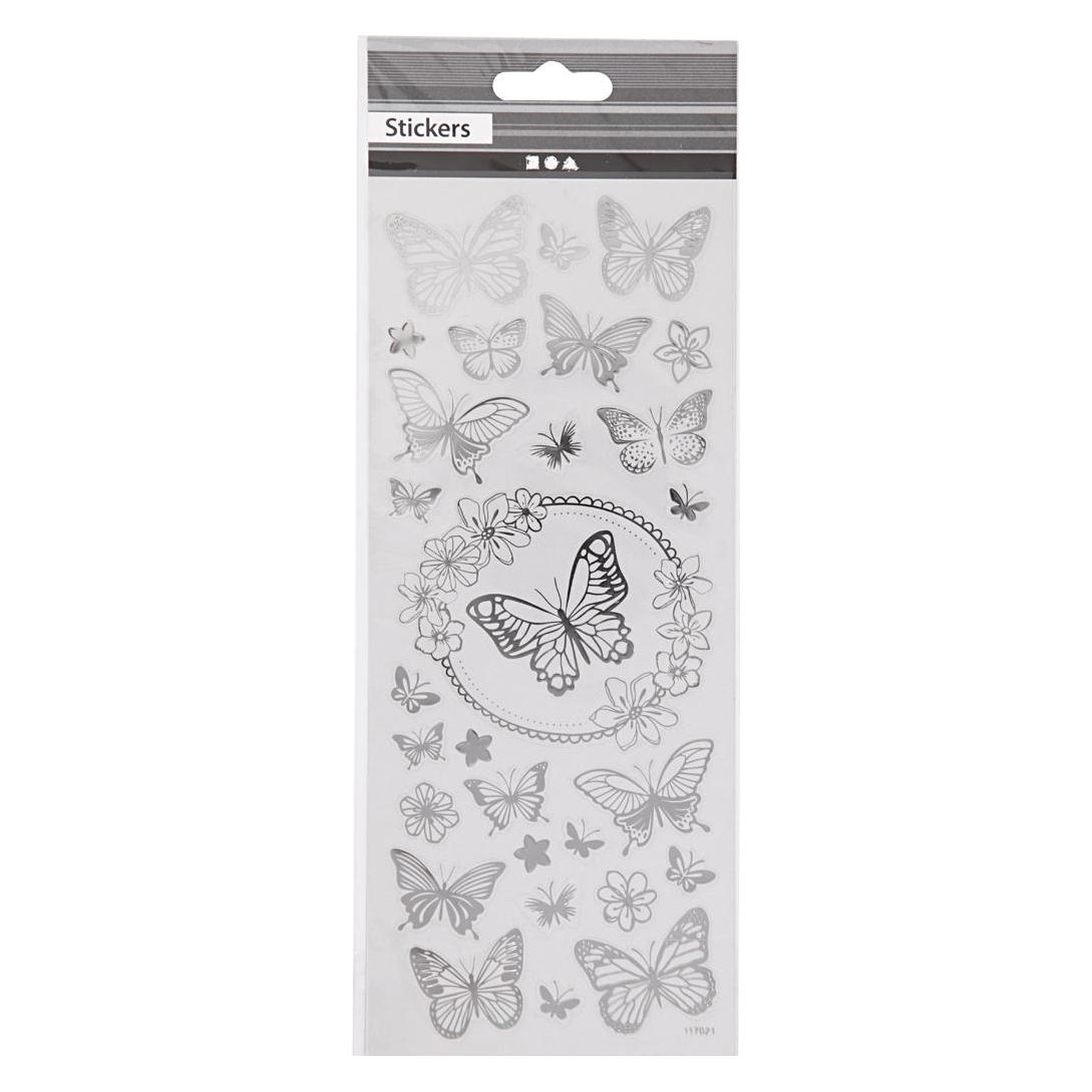Creativ Company Aufkleber Silberne Schmetterlinge, 1 Blatt (28 Sticker) (5712854149938)