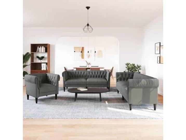 ZQQLVOO 3er Couch Grau Modern Stoff Sofa Set Atmungsaktiver Stoff, Schaumstoffpolsterung, Robustes Gestell, Montage erforderlich