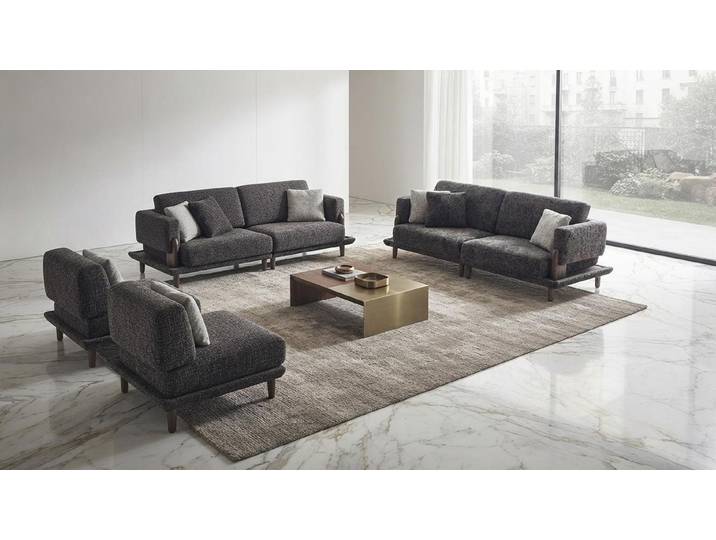 Xlmoebel Polstergarnitur Graue Polstergarnitur Exklusive 2x 3-Sitzer 2x Textilsessel 4tlg, (4-tlg., 4tlg)