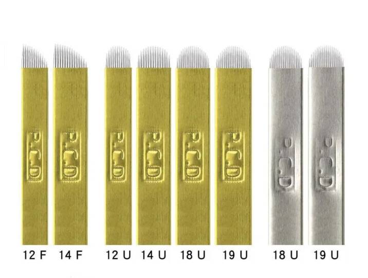 Aiguilles de tatouage en cuivre en forme de U PCD 12 14 19, lames de Microblading pour maquillage Semi-Permanent, stylo manuel pour sourcils et lèvres, 500 pièces