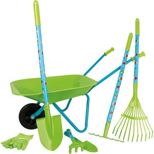 small-foot Kinderwerkzeug 12014, Großes Gartenset mit Schubkarre, Tragkraft 15 kg