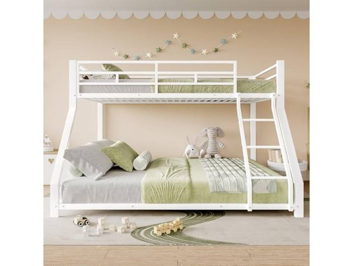 FAVSH Etagenbett 90x200/140x200 cm, Metall Stockbett mit Geländer und Stufen, Doppelstockbett für Erwachsene, stabiles Bettgestell, Weiß, ohne Matratzen