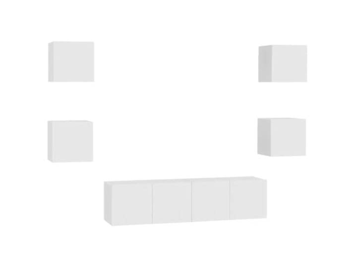 LMTYOENFG 6-tlg. TV-Schrank-Set Wandmontage Weiß Holzwerkstoff Wandhängendes 6er-Set Hängeschrank für Wohnzimmer und Flur schafft Bodenfreiheit und Ordnung für Media-Geräte.