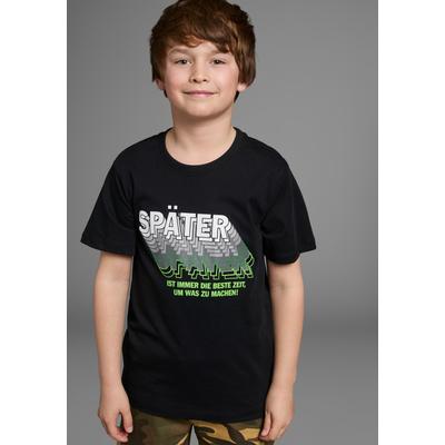 T-Shirt KIDSWORLD "SPÄTER......", Jungen, Gr. 176/182, schwarz, Jersey, Obermaterial: 100% Baumwolle, bedruckt, Basic, Basic, Rundhals, Shirts T-Shirt, Kurzarm, perfekte Passform, mit coolen Statements und Sprüchen