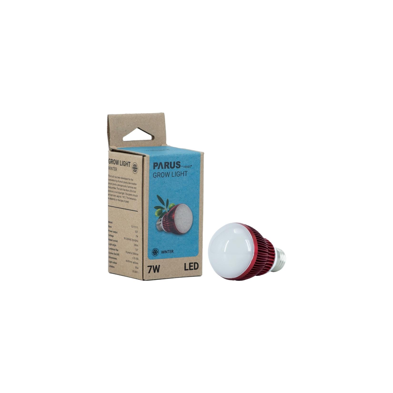 Parus by Venso GrowLight Winter E27 LED Pflanzenlampe 7W 120°, Venso Ecosolutions Vollspektrum LED Überwinterungslampe Pflanzenlampe LED Vollspektrum, LED Birne, Vollspektrum E27 Pflanzenlampe Birne