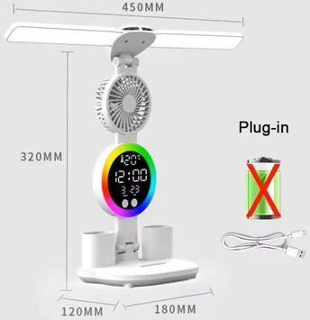 Uplift Essentials Rechargeable LED Table Lamp With Clock And Fan b Plug In Model