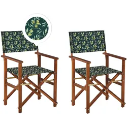 GARTENSTUHL 2er-Set Akazienholz dunkelbraun Auflagen cremeweiß/dunkelgrün Cine