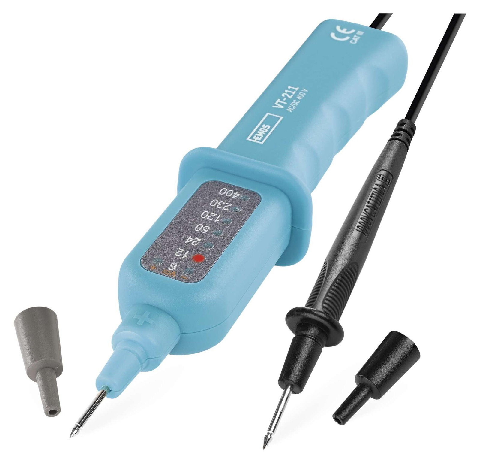 EMOS spanningstester CAT III, analoge AC/DC tester met polariteitsindicatie, 6 V - 400 V, model M0003BN