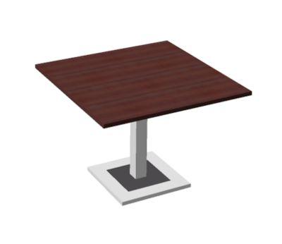 Konferenztisch, bis 4 Personen, Quadrat, Standfuß, B 1000 x T 1000 x H 720-820 mm, Ahornbrazil/silber