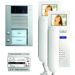 TCS PVE1520-0010 video:pack AP für 2 Wohneinheiten, mit Außenstation AVD 2 Klingeltasten + 2x Video Türtelefon IVH3222 + Steuergerät VBVS05