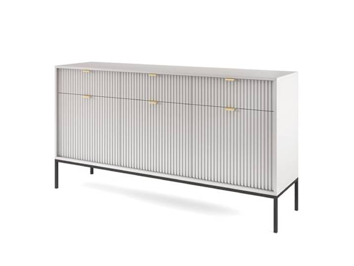 Kommode NANAIMO KSZ154 H2 R3 Grau 154x83x39 cm Kommode NANAIMO KSZ154 - Grau - Goldene Griffe - 3 Schubladen - Breite 154 cm, Höhe 83 cm, Tiefe 39 cm