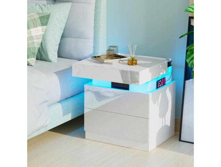 MIPAN CHEVET Table de chevet table de chevet éclairée par LED table de chevet pour chambre à coucher avec deux tiroirs 45x40x52