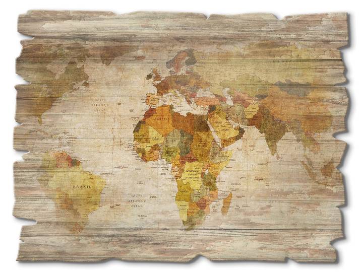Holzbild ARTLAND Weltkarte , braun (farbe bild(er): braun), B:40cm H:30cm, Bilder, Holzbild