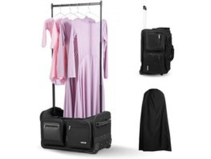 VEVOR Tanztasche mit Kleiderständer, 620x450x380 mm Rollkoffer, mit Rollen, USB-Anschluss, höhenverstellbarer Kleiderstange & Sichtschutzvorhang, ideal für Reisen & Wettkämpfe, Mattschwarz