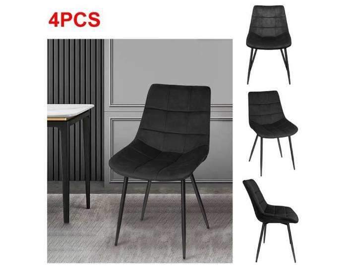 Chaise de Salle à Manger en Velours - XUANYU - Lot de 4 - Noir/Gris - Pieds en Fer