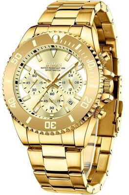 Uplifted Finds BIDEN Men Sports Chronograph Quartz Watch Waterproof all Gold