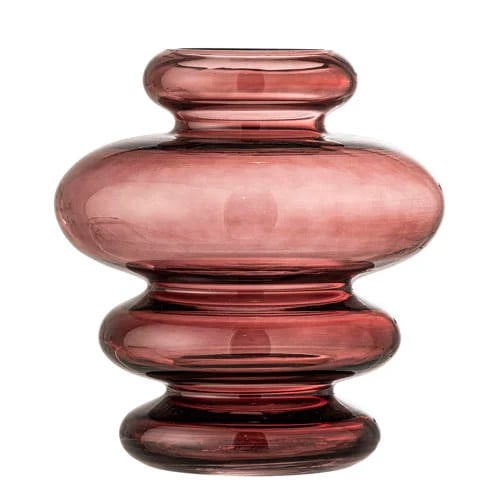 Bloomingville Kayn vaas in glas met paars en roze tinten, Hoogte: 19,5 cm, Breedte: 18 cm, Diepte: 18 cm