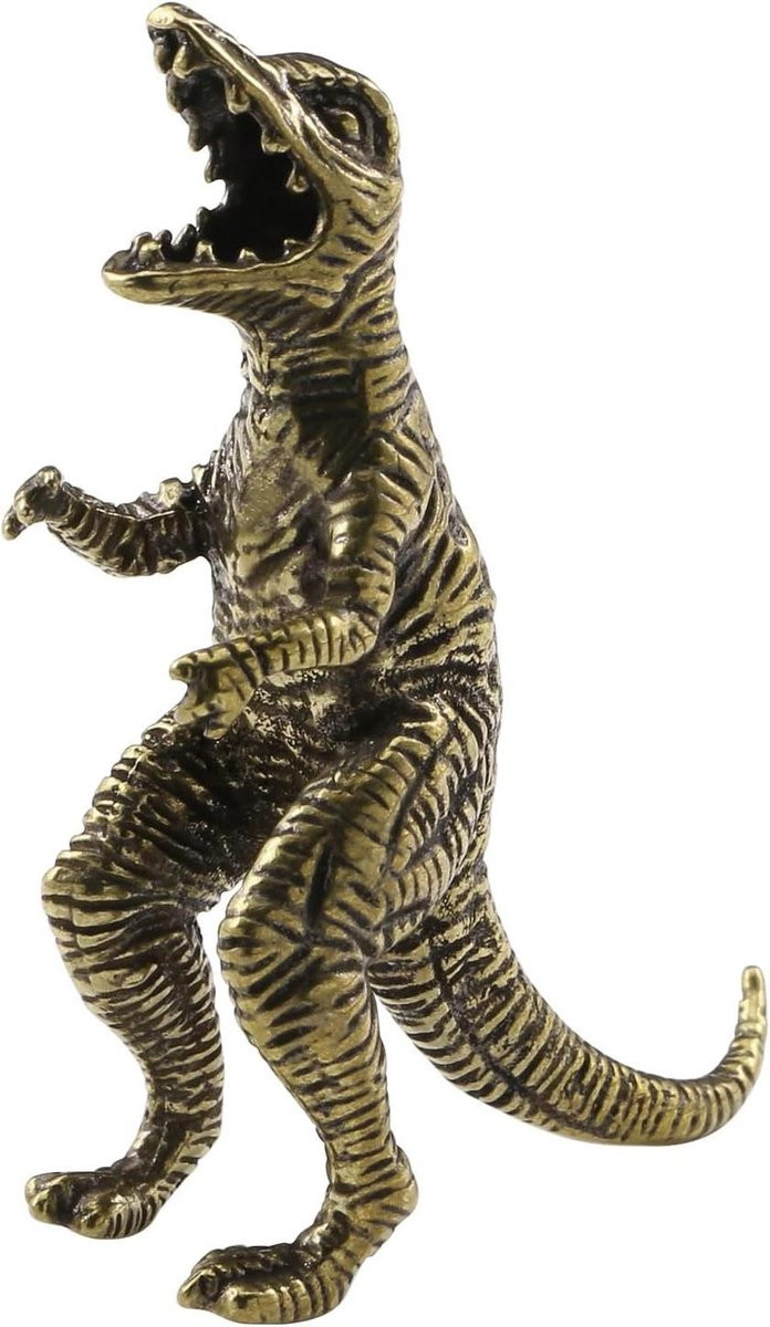 Handgemaakt Bronzen Dinosaurus Miniatuur - Decoratief Koperen Beeldje voor op je Bureau - Brons