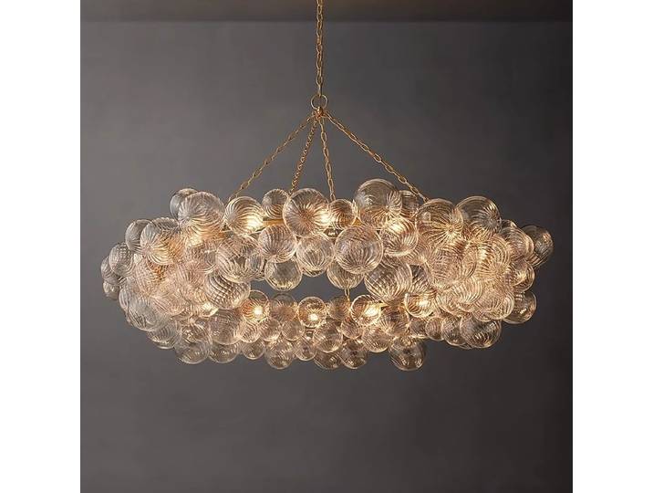 Lustre de plafond LED en verre bulle chromé or tendance 2026, suspension luminaire pour salon