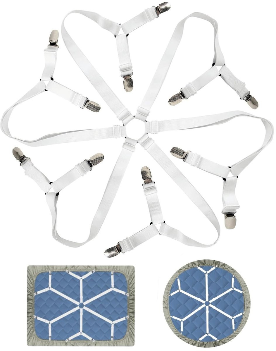 Dailygoods Verstelbare Hoeslaken Spanner met 6-zijdige Elastische Banden voor Ronde en Vierkante Matrassen - Wit